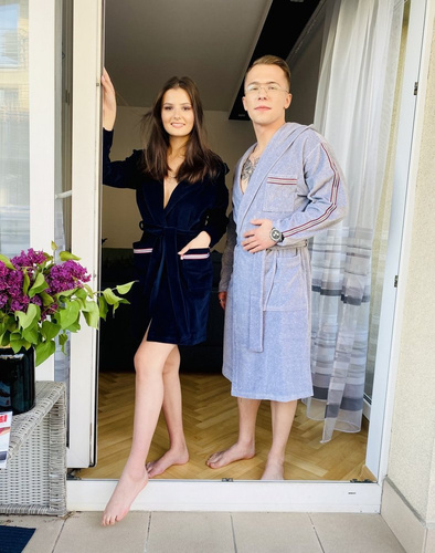 424 Lampas Szlafrok damski - granatowy