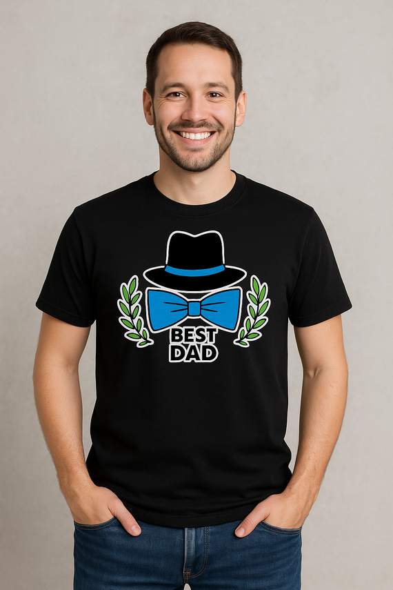 "Best dad z kapeluszem i muszką" Moocha koszulka męska czarny 