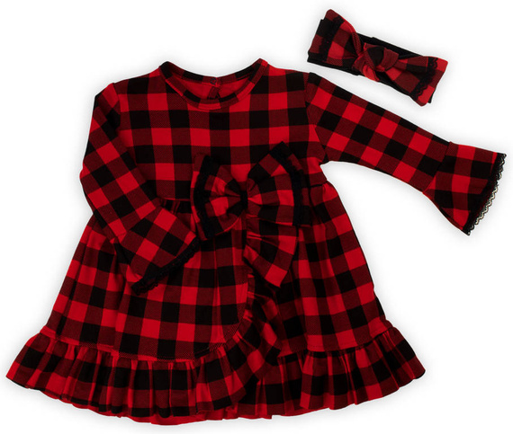 Sukienka + opaska 163566 "Magia Świąt" Nicol - kratka: czarny, czerwony