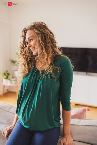Kangaroo Milk&Love bluzka ciążowa i do karmienia z rękawem 7/8 butelkowa zieleń 