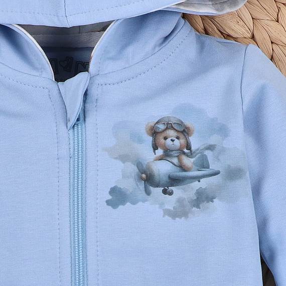 NINI Baby Bear Pilot bluza niemowlęca organiczna z zamkiem ABN-5751/BLE