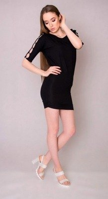 105 Elegancka Sukienka z perełkami MIRACLE- czarna 