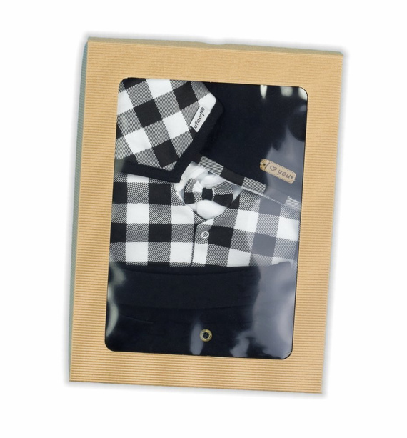 Komplet 163353 "Bunny Kratka" czapka, apaszka, body i spodnie Nicol - czarny/biały