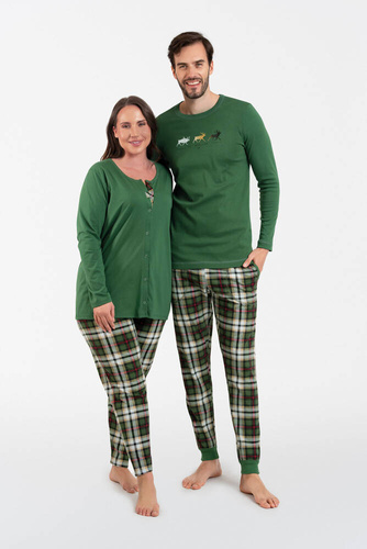Asama Rozpinana Piżama Damska długi rękaw, długie spodnie Italian Fashion zielony/druk
