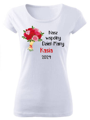 "Kochanej mamie + imię" koszulka damska Dzień Mamy Moocha biały