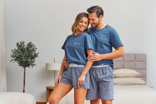 7424 Doctor Nap męska piżama bawełniana denim blue paskowane spodenki