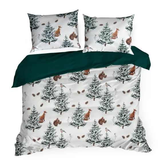 Roland Pościel świąteczna mikrowłókno Eurofirany – zielony zdobiona uroczym nadrukiem