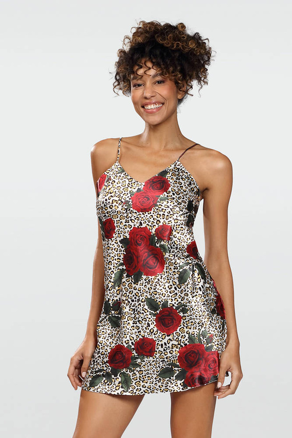 DK-HK Flowers Halka satynowa koszulka damska DKaren - 6 ecru