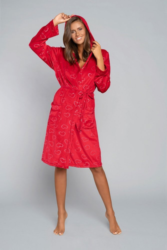 Eliksir Szlafrok damski z kieszeniami Italian Fashion - czerwony/druk 