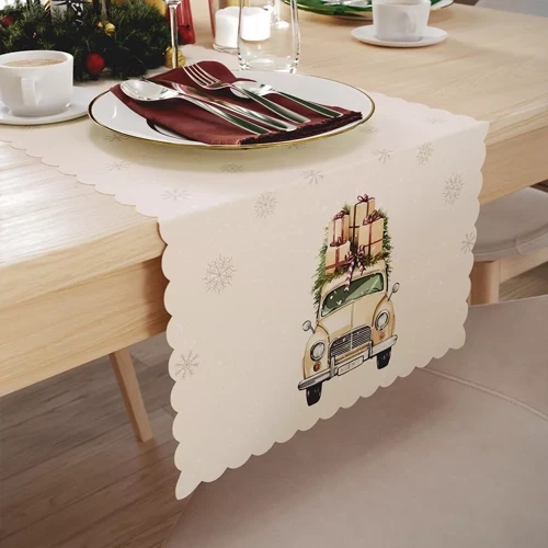 PBN283 Vintage samochód bieżnik świąteczny Markizeta beżowy