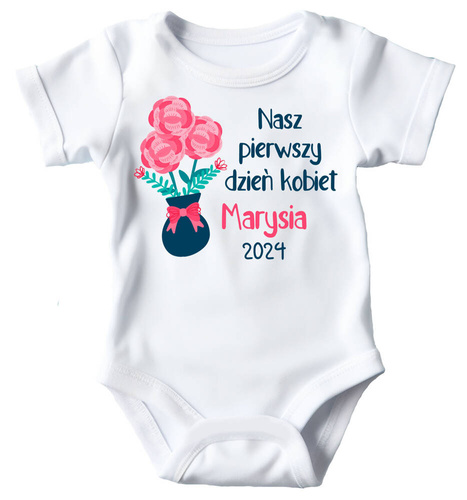 "Nasz pierwszy Dzień Kobiet z imieniem" Moocha Body krótki rękaw biały