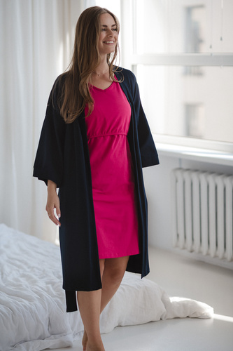 Szlafrok ciążowy Milk&Love granatowy– bawełna z elastanem, komfortowy, rękaw 7/8