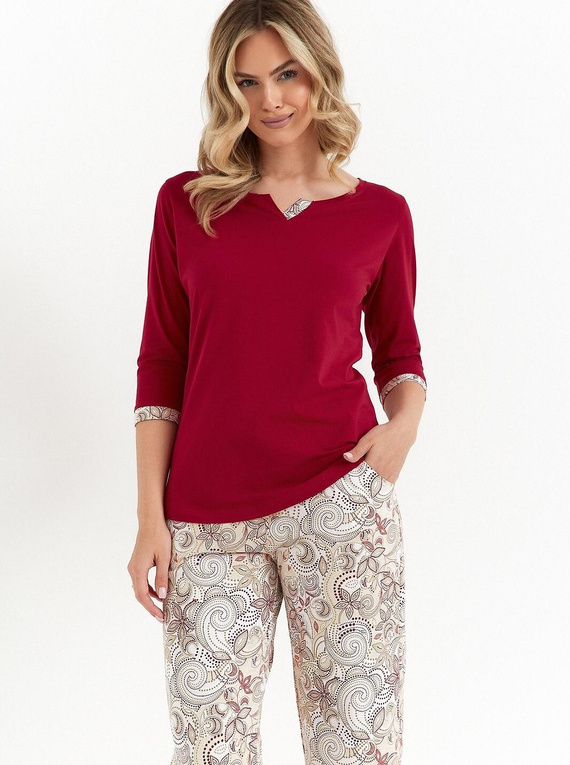 487 Piżama damska Cana czerwony rękaw 3/4 spodnie 7/8 bawełna