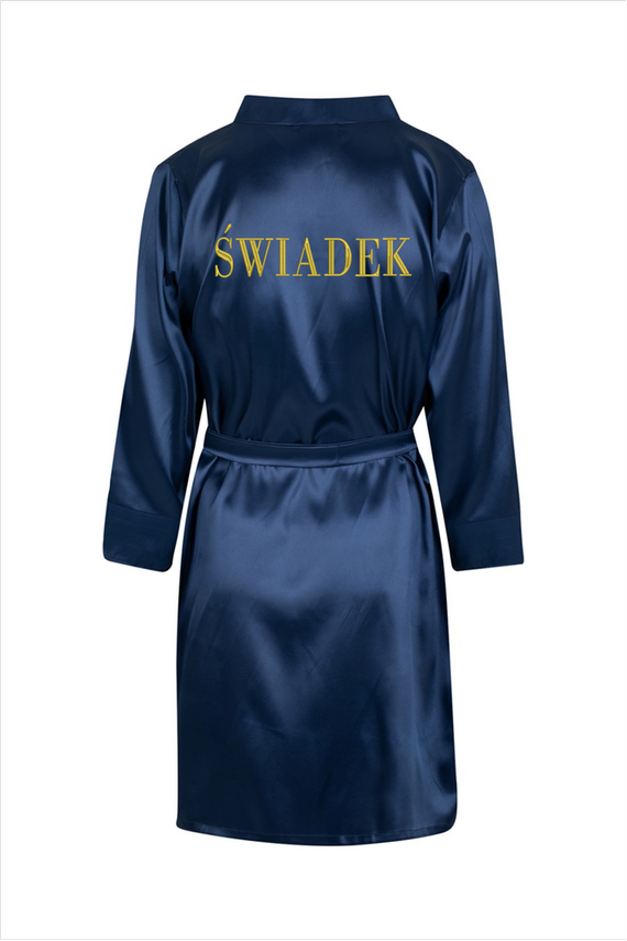 Świadek Szlafrok męski satynowy ByShelly - granatowy/złoty
