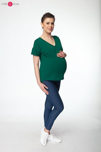 Bluzka ciążowa i do karmienia M-Shirt V-neck Milk&Love butelkowa zieleń