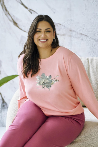 Piżama damska Patricia 3471 TARO – bawełniana, rękaw 7/8, morelowa i wygodna