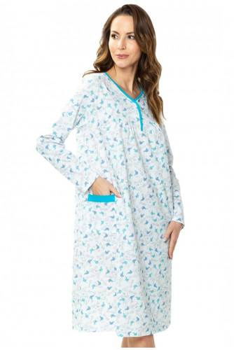 86565 Anna koszula nocna z rozpinanym dekoltem Mewa biały-turkus