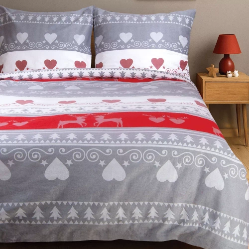 31516/1 Pościel flanelowa świąteczna Flanelove Darymex szara czerwona– komplet 100% bawełna, ciepła i miękka