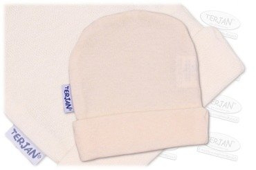 Czapka niemowlęca "smerfetka" ozdobna - ecru Terjan