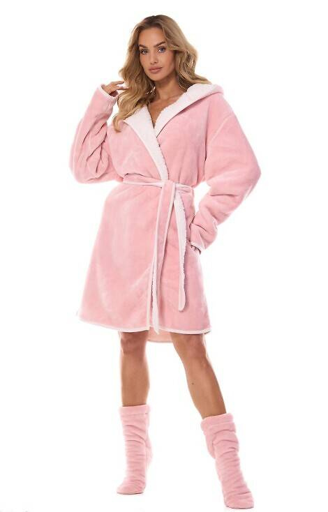 2417 Sara szlafrok damski L&L różowy pudrowy