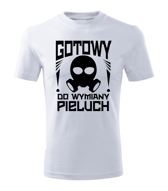 SKU M27 "Gotowy do wymiany pieluch" Koszulka dla młodego taty Moocha biały