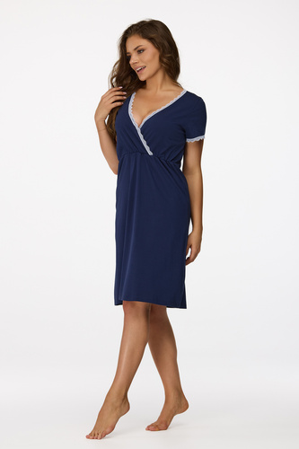 no. 36 Koszula nocna ciążowa Senizo granatowy– bawełna 100%, koronka, krótki rękaw, do karmienia