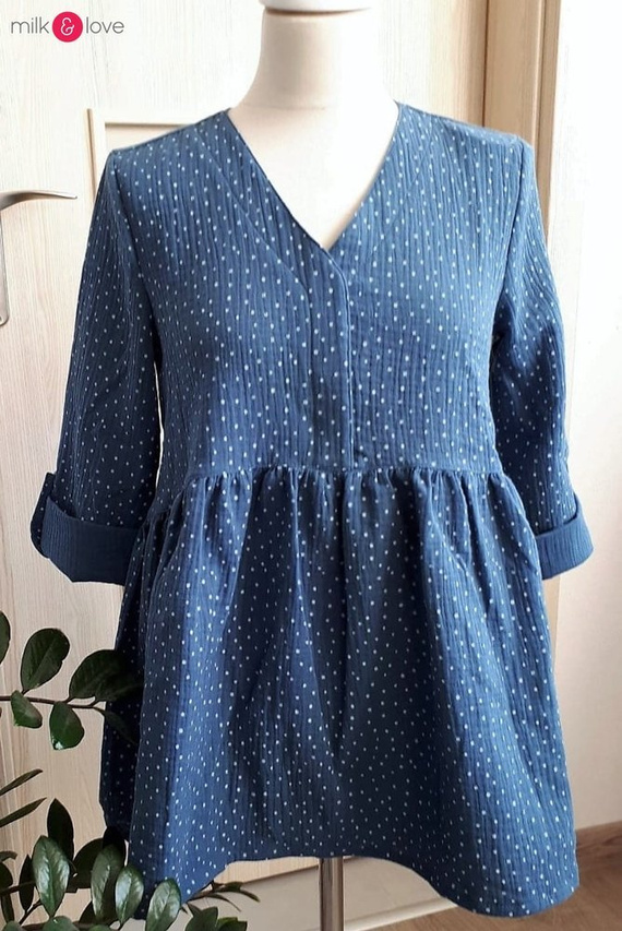 Mother Nature Milk&Love Tunika do karmienia indygo w kropki