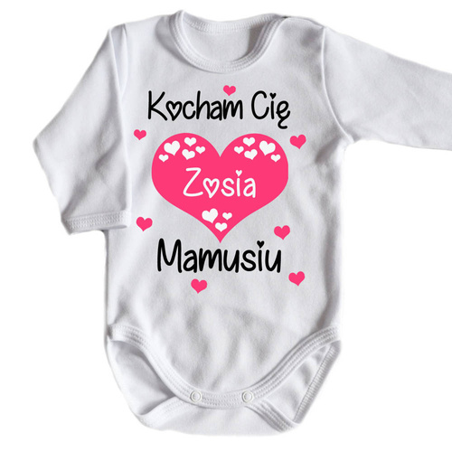 "Kocham Cię Mamusiu z imieniem dziecka" Moocha Body długi rękaw biały