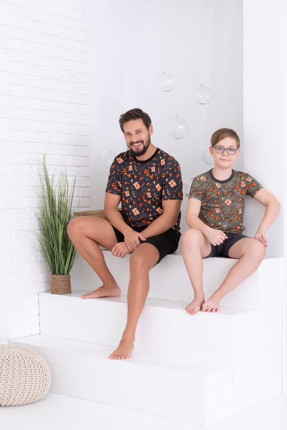 Piżama chłopięca krótki rękaw, spodnie Italian Fashion Western - oliwkowy/grafit