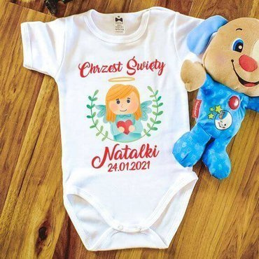 "Chrzest dla dziewczynki z imieniem" Moocha body krótki rękaw biały
