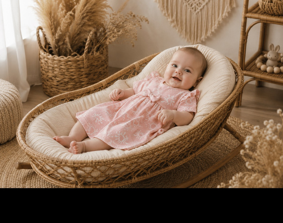 Mamatti SP502 – elegancka sukienka welurowa ecru dla dziewczynki