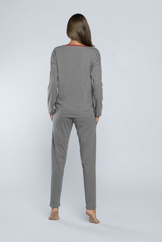 Akcent Piżama Damska dł. rękaw, dł. spodnie Italian Fashion- ciemny melanż 