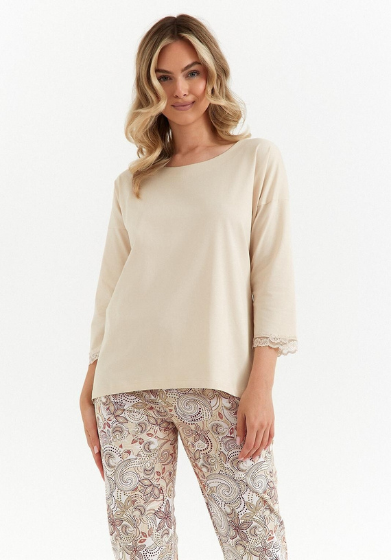 486 Piżama damska Cana waniliowa rękaw 3/4 spodnie 7/8 bawełna