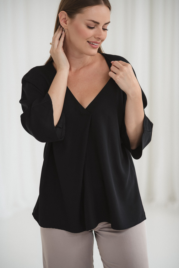 Mamafullness Bluzka ciążowa do karmienia Milk&Love czarna– wiskoza, rękaw 3/4, oversize