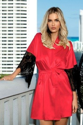 Dagmara Satynowy Szlafrok Damski DKaren - czerwony