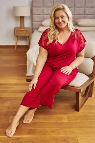 7259 Piżama Damska Plus Size Doctor Nap - burgundy red