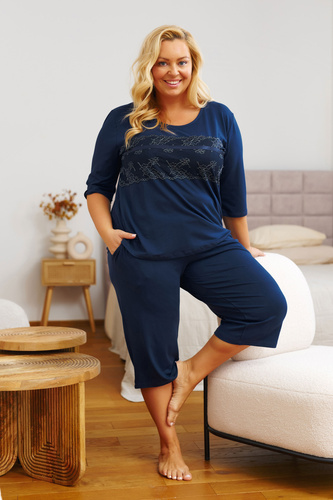 7330 Piżama damska plus size Doctor Nap – elegancja i komfort z wiskozy- navy