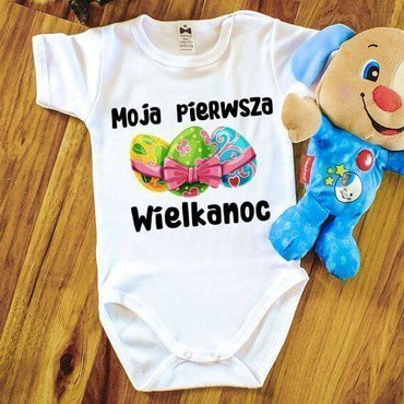 "Moja pierwsza Wielkanoc z jajeczkami" Moocha body krótki rękaw biały
