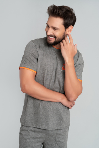 Marek Piżama Męska krótki rękaw, 3/4 spodnie Italian Fashion- średni melanż