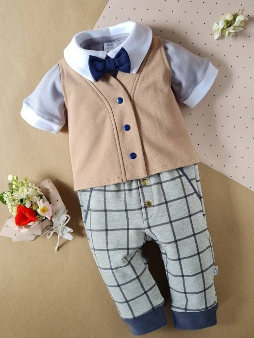 045KR Szary Little Gentleman Body z krótkim rękawem Marija - szary