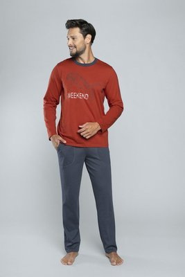Brend Piżama męska długi rękaw, spodnie Italian Fashion - szary melanż
