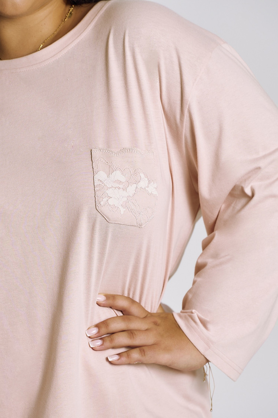 Nori 3468 Piżama damska Taro różowa bawełna rękaw 7/8 wygodna