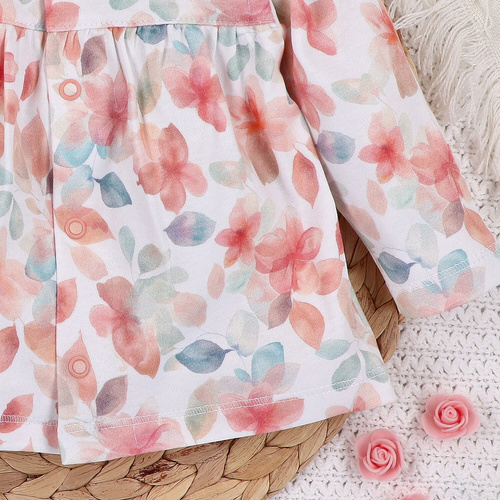 ABN-5421 Kolorowe kwiatki Kaftanik niemowlęcy z bawełny organicznej Nini druk