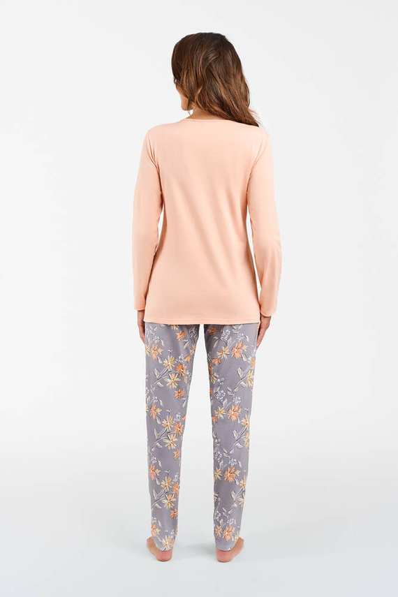 Kasali Piżama Damska długi rękaw i spodnie Italian Fashion - łosoś/druk