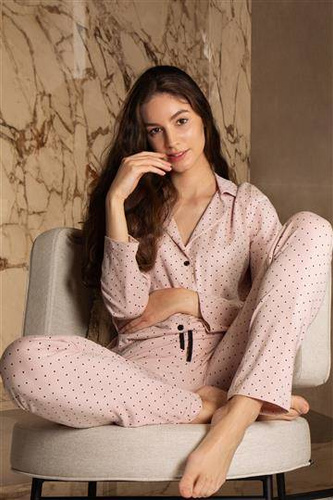 Eveline piżama damska rozpinana Momenti Per Me powder pink