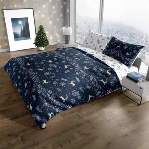 Scandic 068 Pościel świąteczna Scandic Faro biała granatowa renifery– dwustronna bawełna 100%, zamek