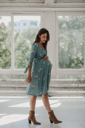 Two Ways MIDI Milk&Love Sukienka ciążowa i do karmienia eukaliptus w hortensje