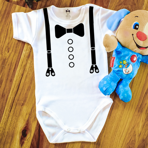 "Muszka i szelki" Moocha Body krótki rękaw biały