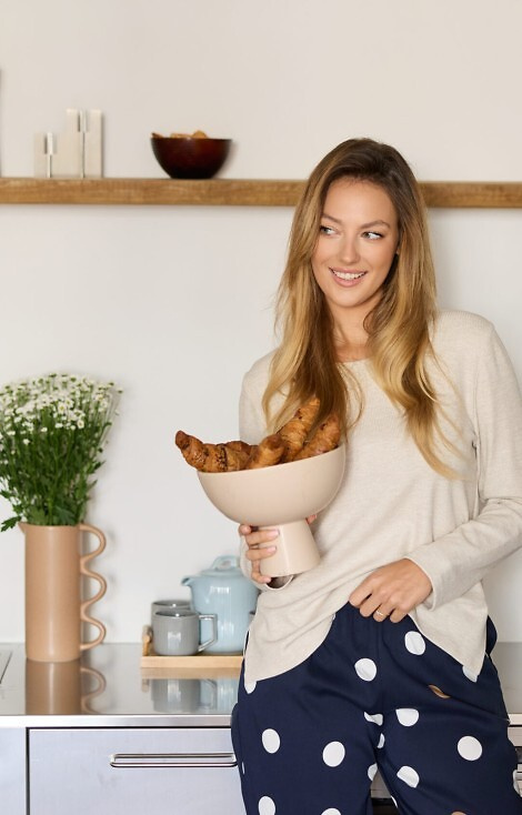 Oceane PW85 Piżama damska Mefemi–wiskozowa, w grochy, z kokardkami