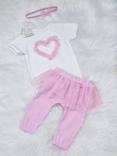 Mia Body z krótkim rękawem Bambarillo różowe serce